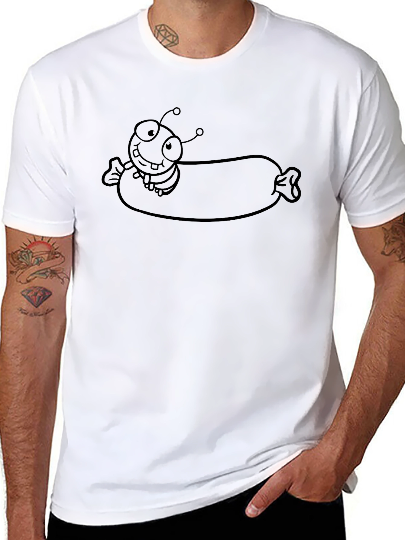 Cartoon Insect on a Sausage T-Shirt - Black