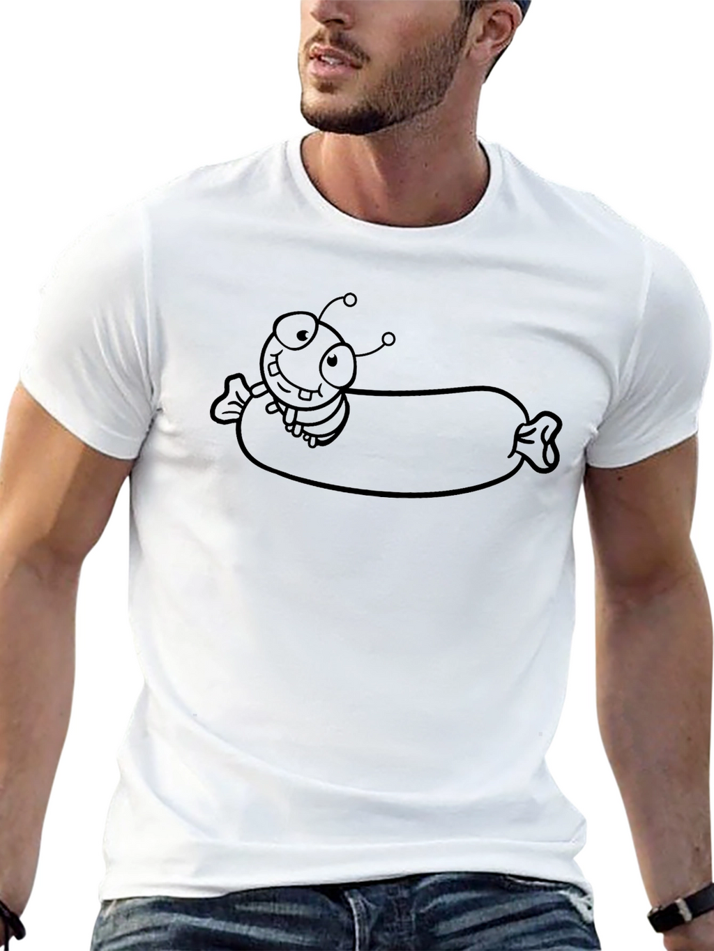 Cartoon Insect on a Sausage T-Shirt - Black