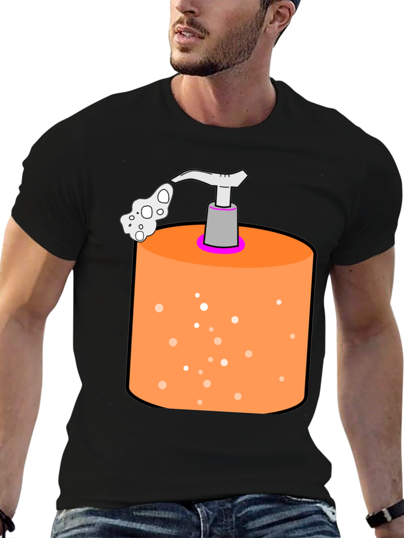 Novelty Soap Dispenser Graphic Tee - Black Cotton Blend