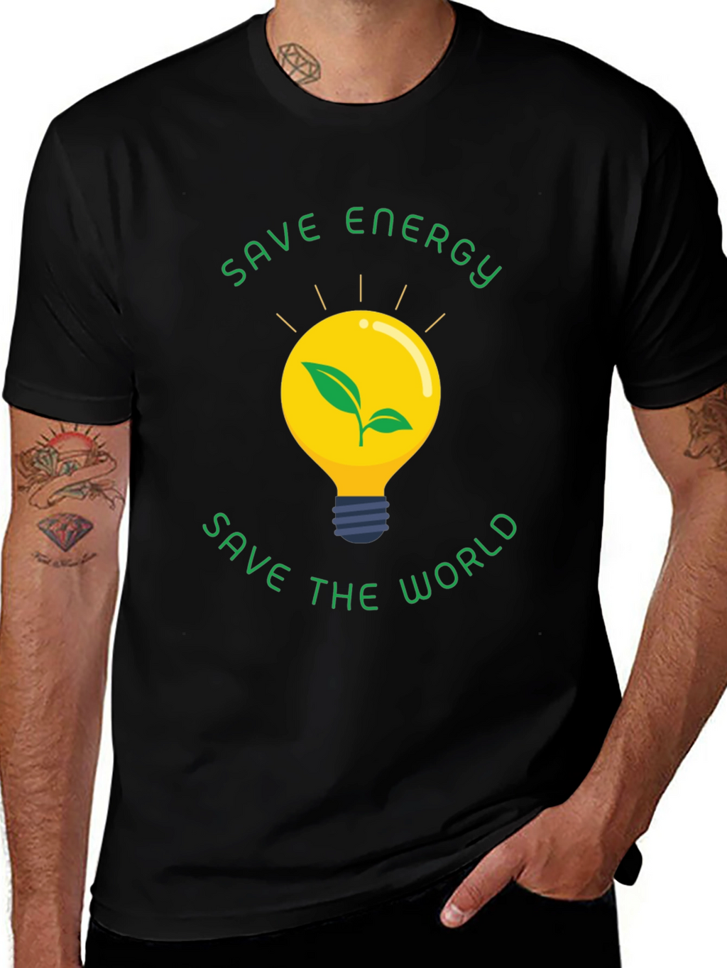Eco-Friendly Save Energy Save the World Black T-Shirt