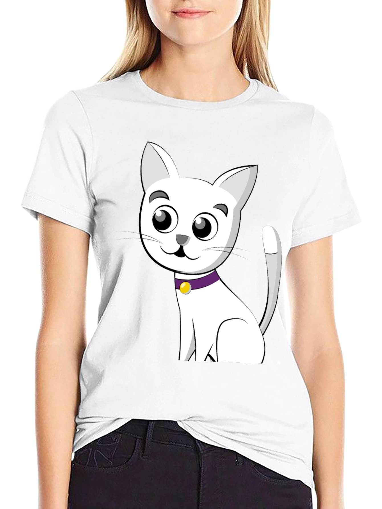 Cute Cartoon Cat T-Shirt - Black