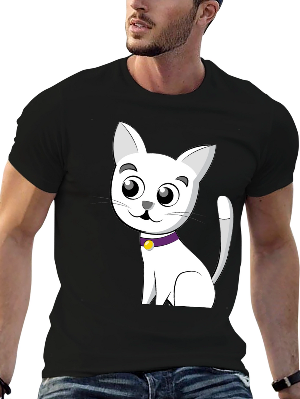 Cute Cartoon Cat T-Shirt - Black