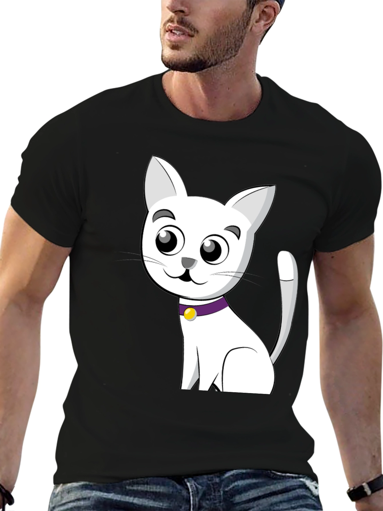 Cute Cartoon Cat T-Shirt - Black