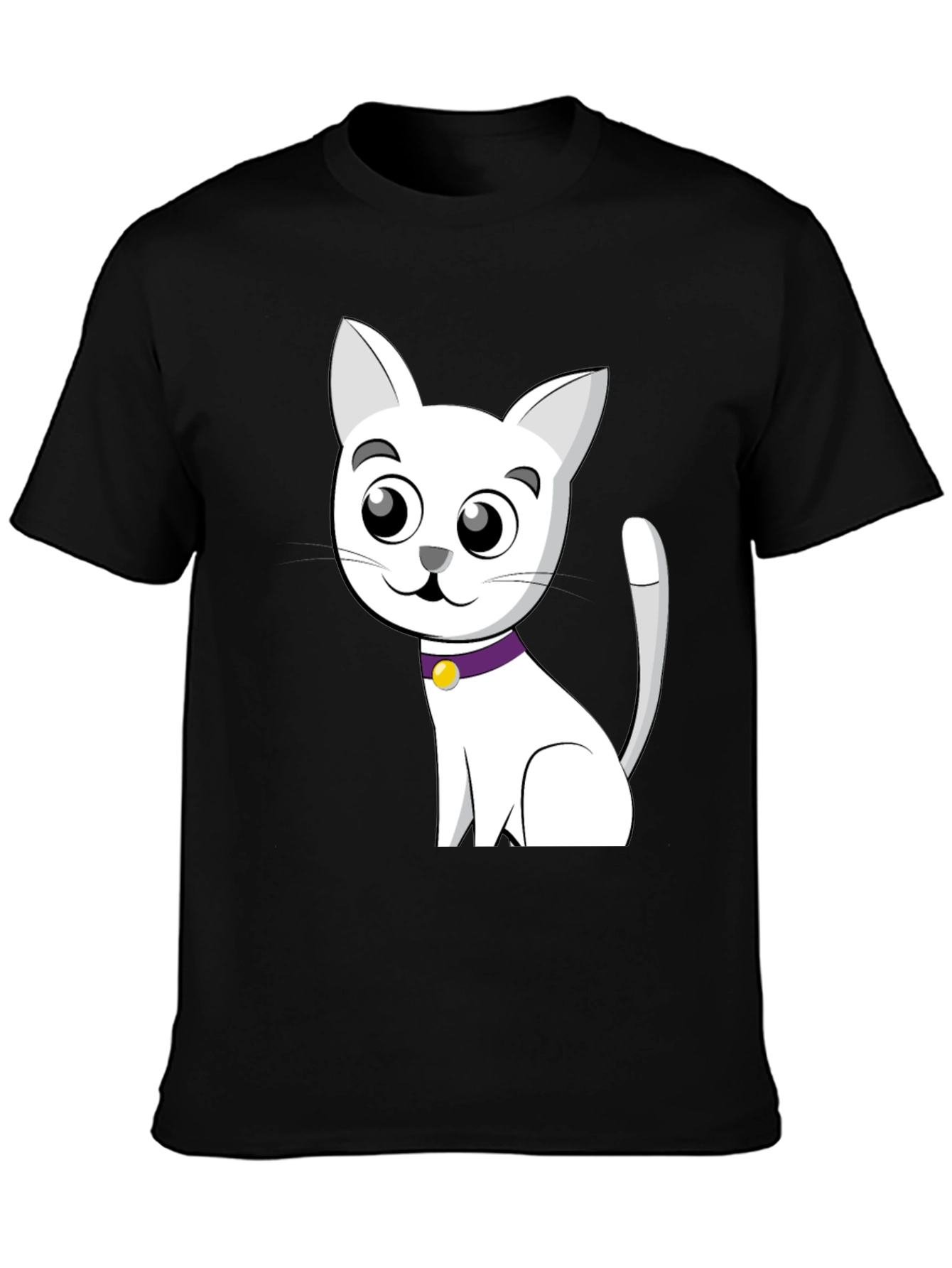 Cute Cartoon Cat T-Shirt - Black