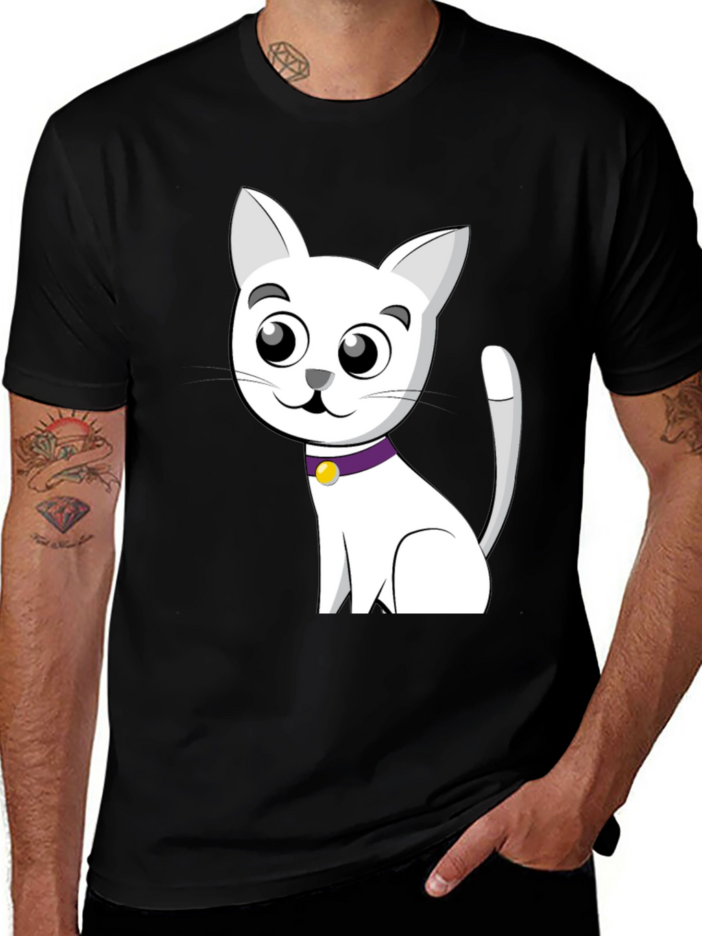 Cute Cartoon Cat T-Shirt - Black