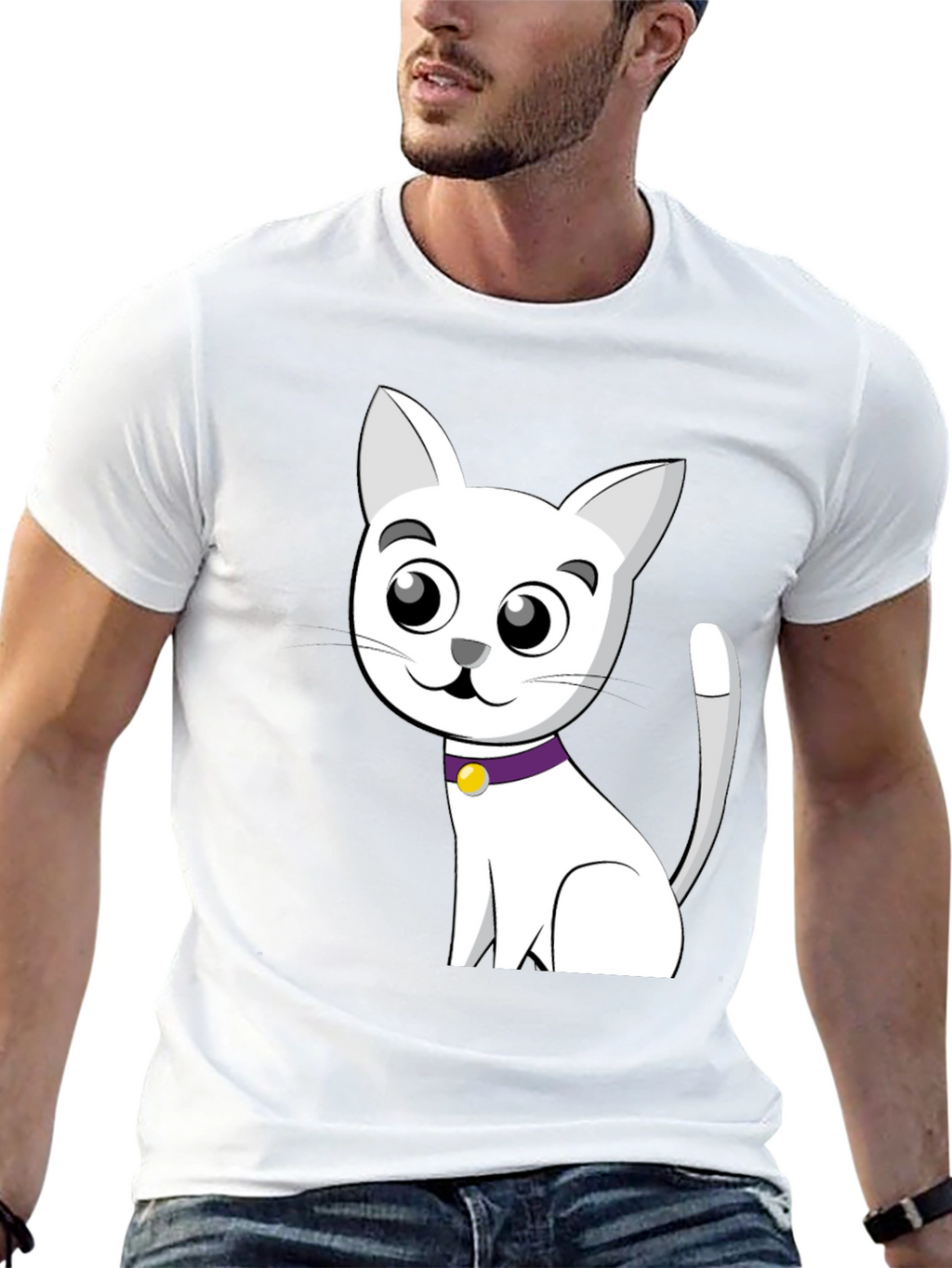 Cute Cartoon Cat T-Shirt - Black