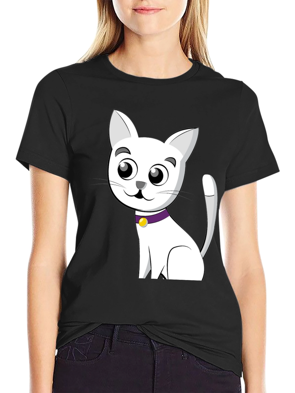 Cute Cartoon Cat T-Shirt - Black