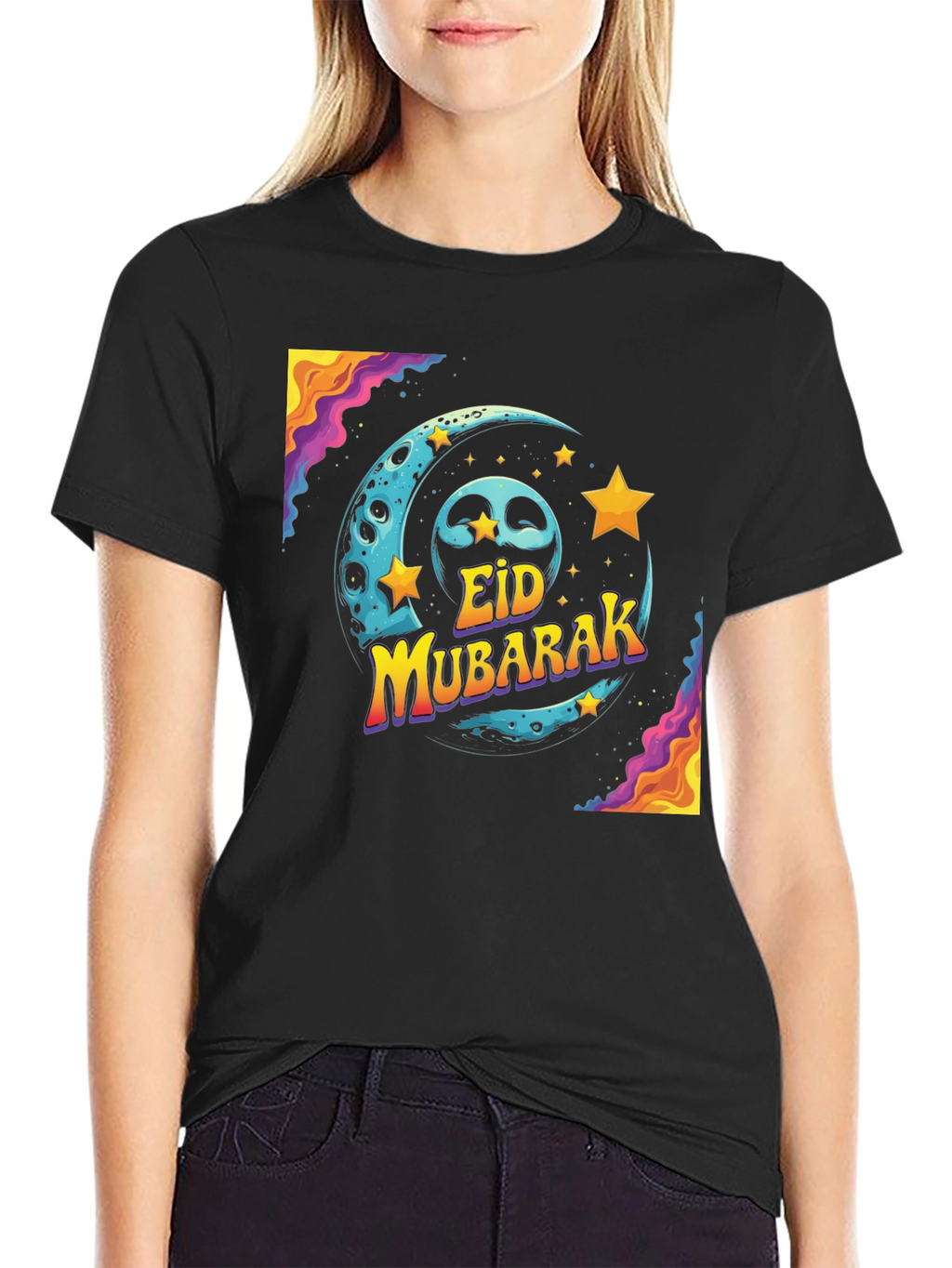 Eid Mubarak Graphic T-Shirt - Festive Moon & Stars