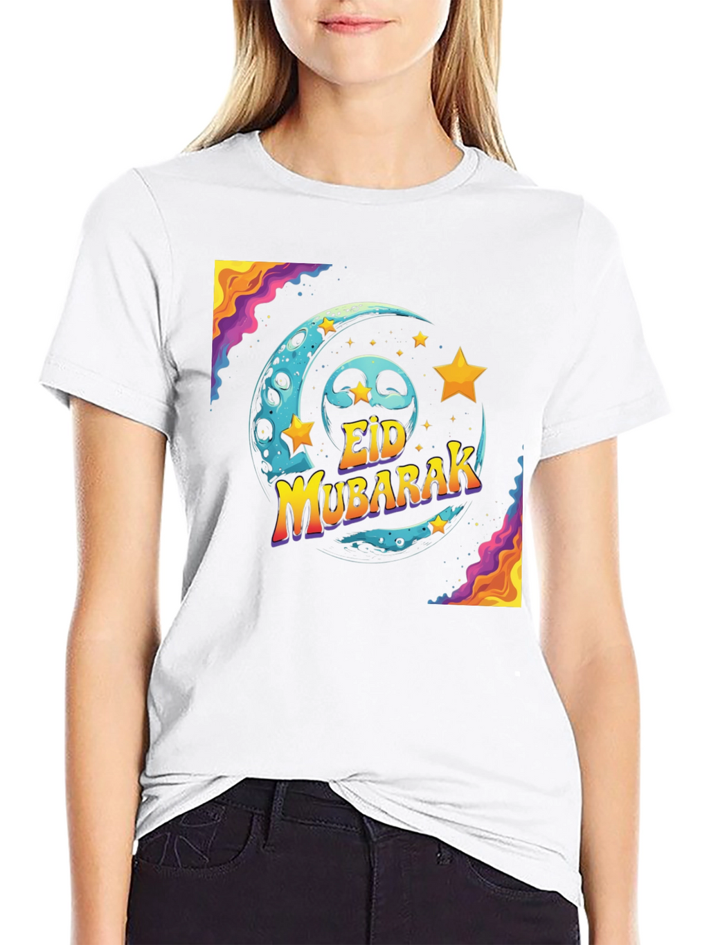 Eid Mubarak Graphic T-Shirt - Festive Moon & Stars
