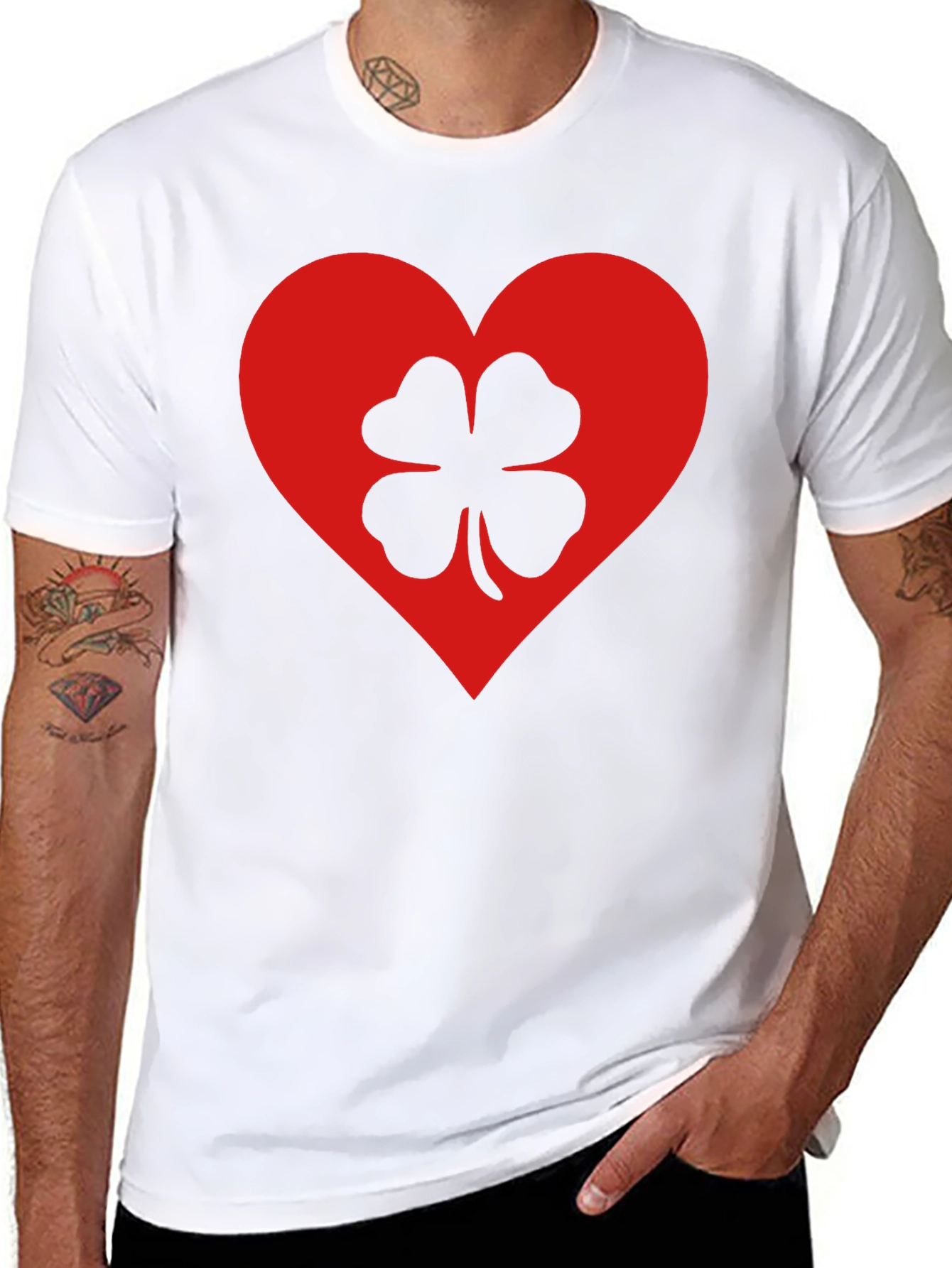 Lucky Heart Clover T-Shirt - Black