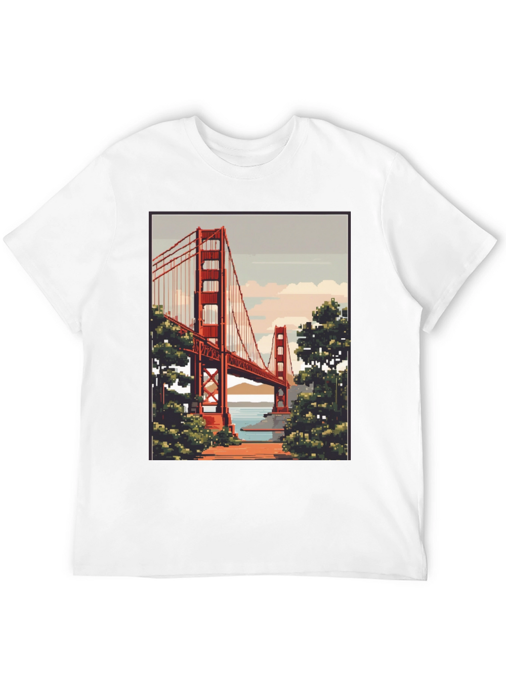 Golden Gate Bridge Pixel Art Black T-Shirt