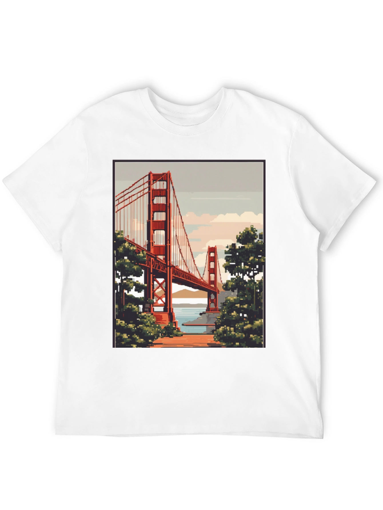 Golden Gate Bridge Pixel Art Black T-Shirt