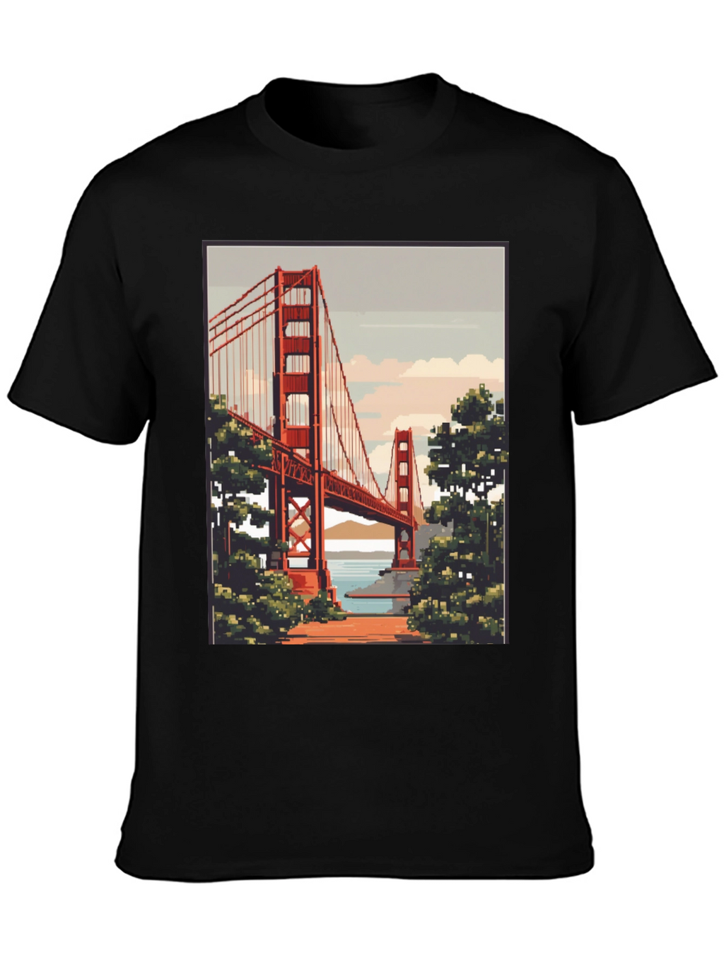 Golden Gate Bridge Pixel Art Black T-Shirt