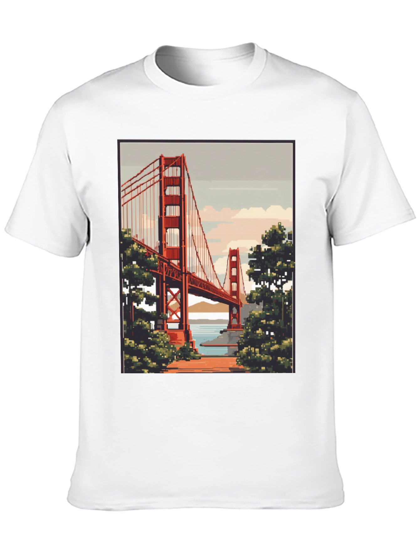 Golden Gate Bridge Pixel Art Black T-Shirt
