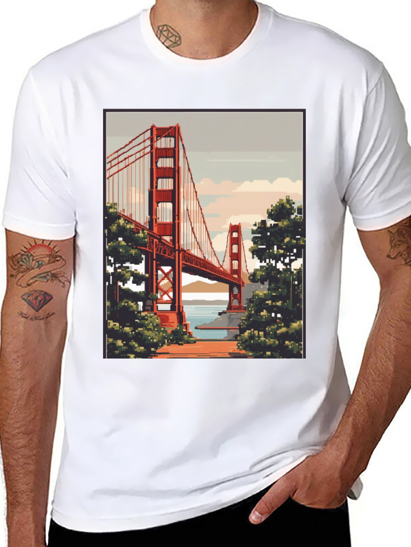 Golden Gate Bridge Pixel Art Black T-Shirt