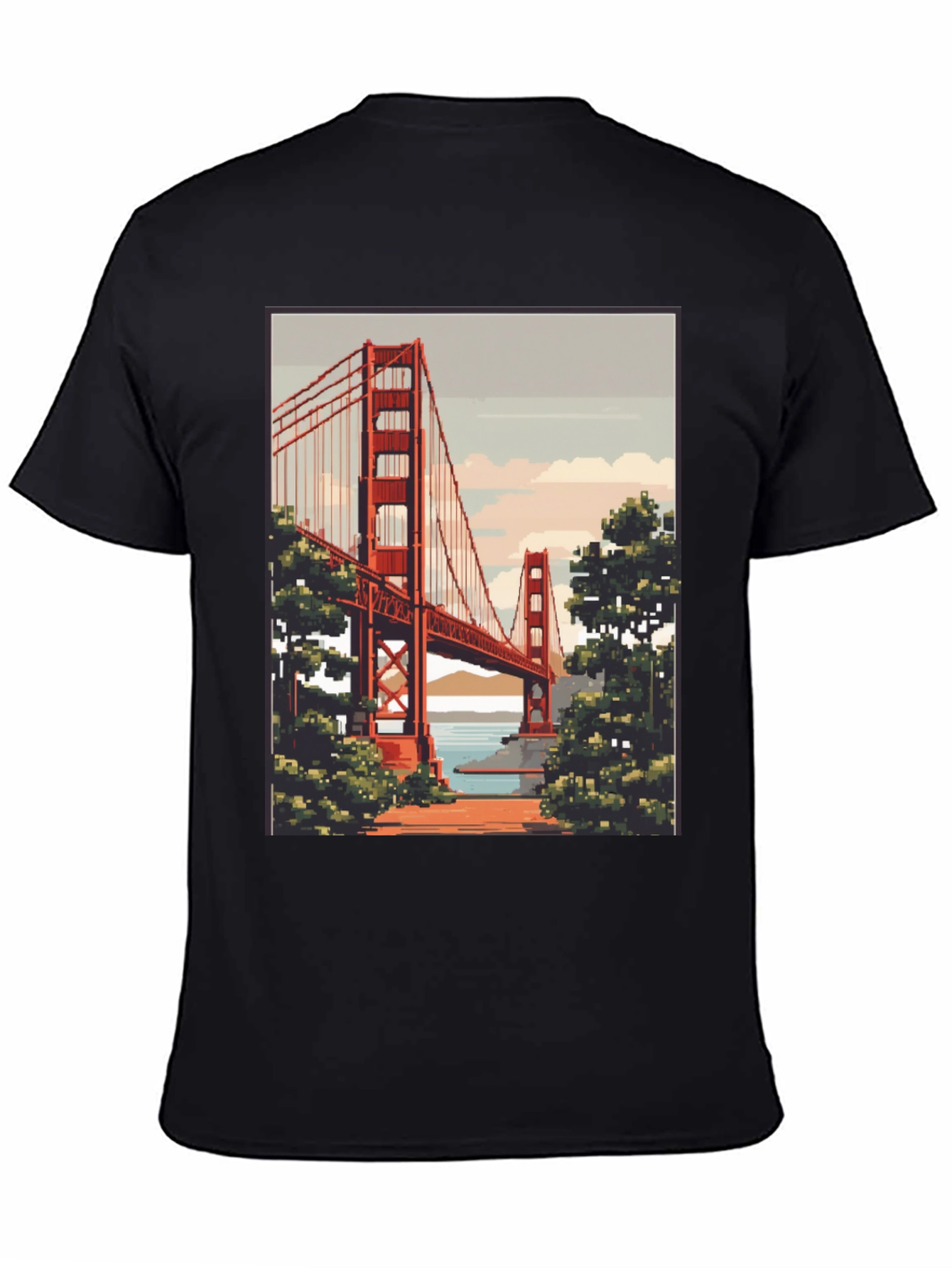 Golden Gate Bridge Pixel Art Black T-Shirt