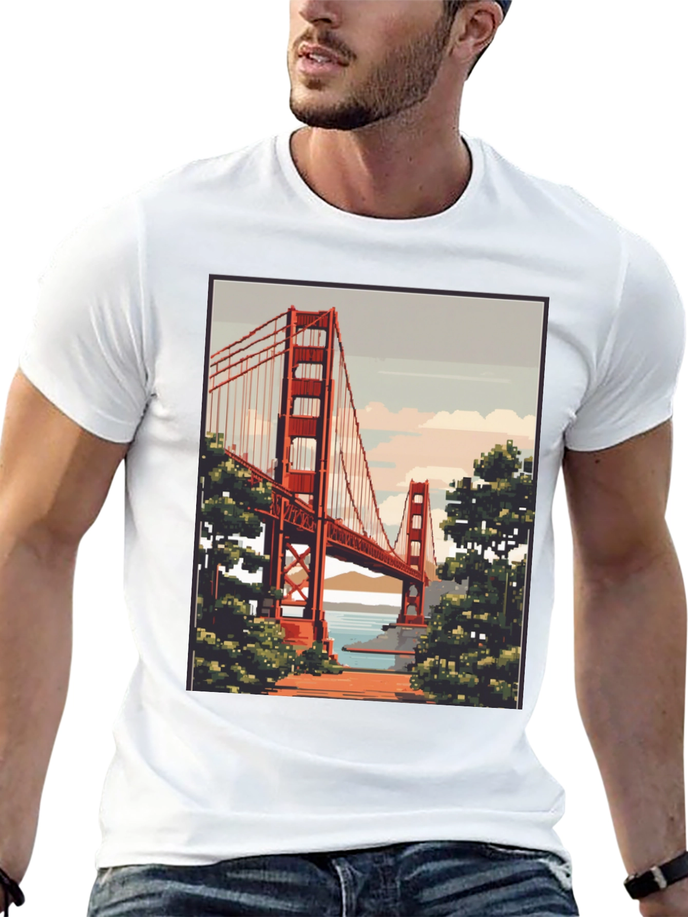 Golden Gate Bridge Pixel Art Black T-Shirt