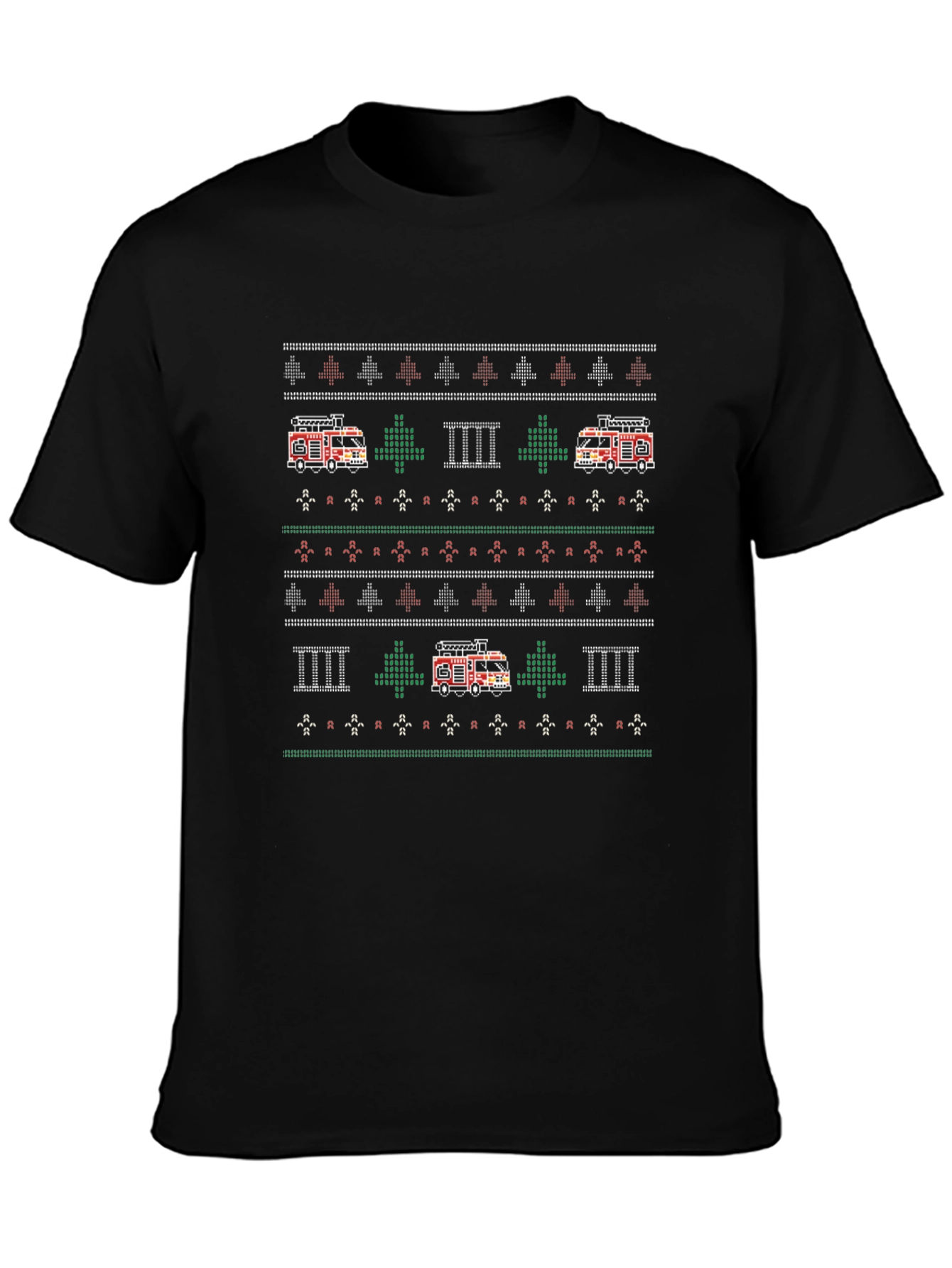 Fire Truck Ugly Christmas Sweater Style T-Shirt