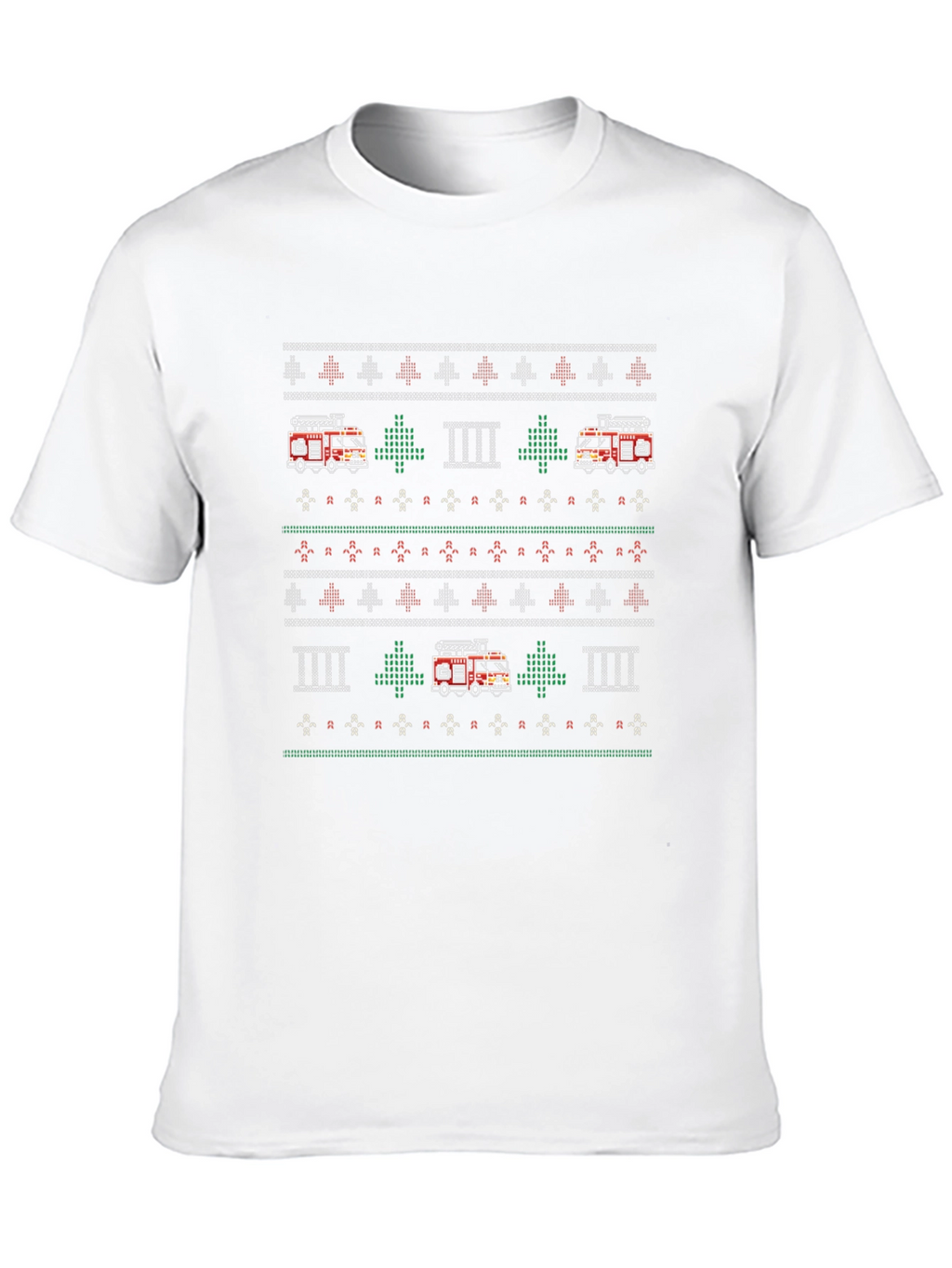 Fire Truck Ugly Christmas Sweater Style T-Shirt