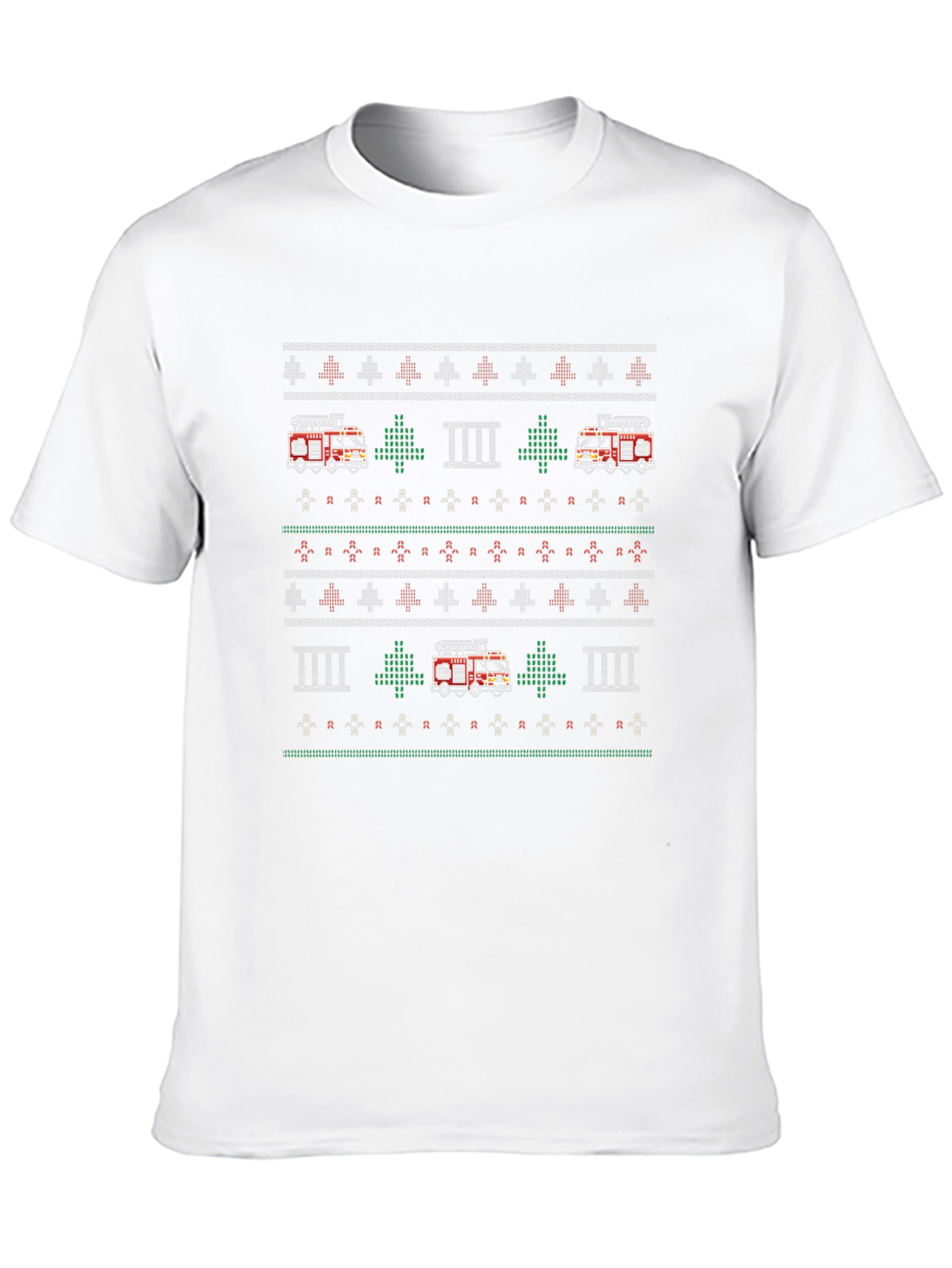 Fire Truck Ugly Christmas Sweater Style T-Shirt