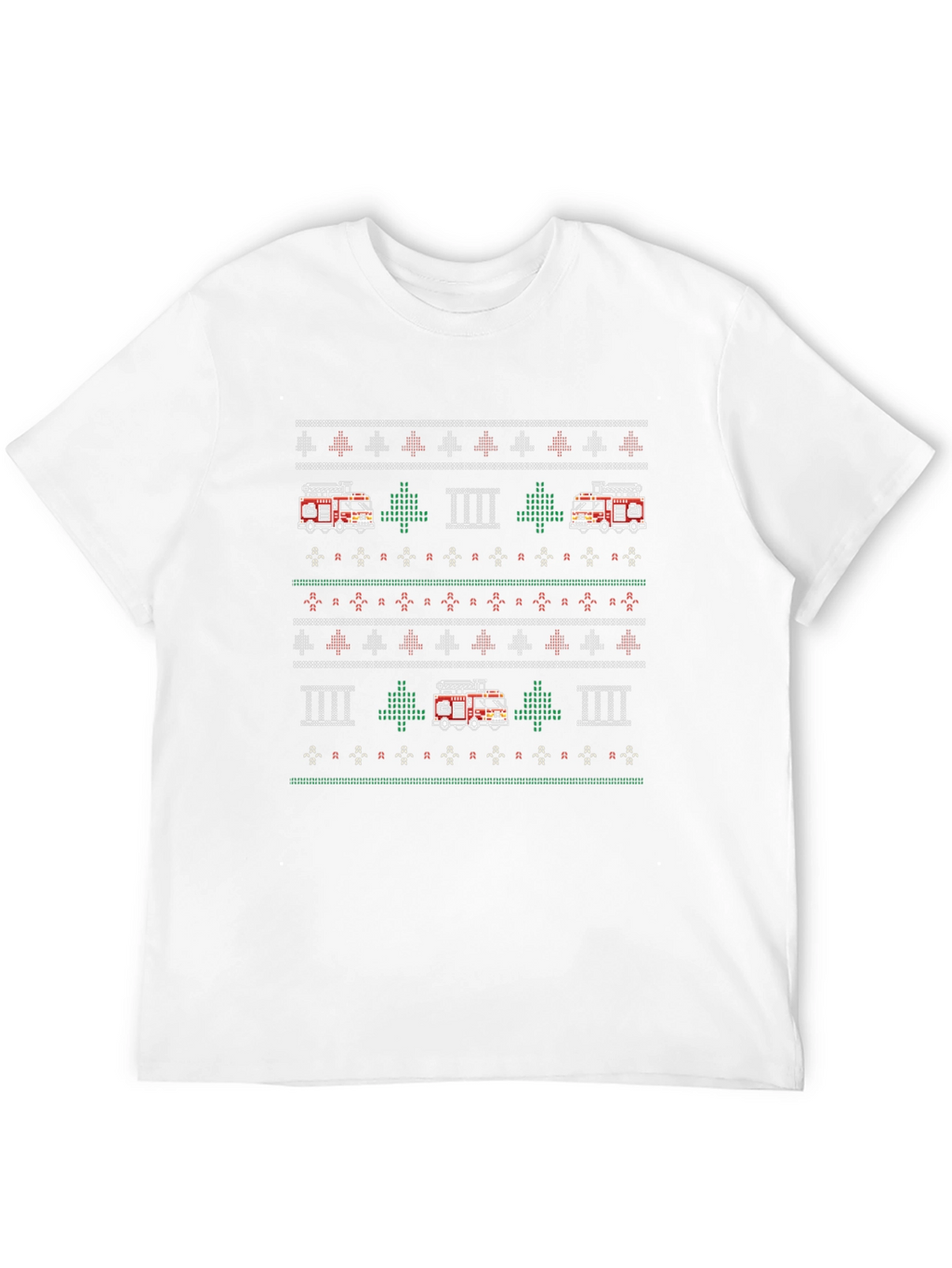 Fire Truck Ugly Christmas Sweater Style T-Shirt