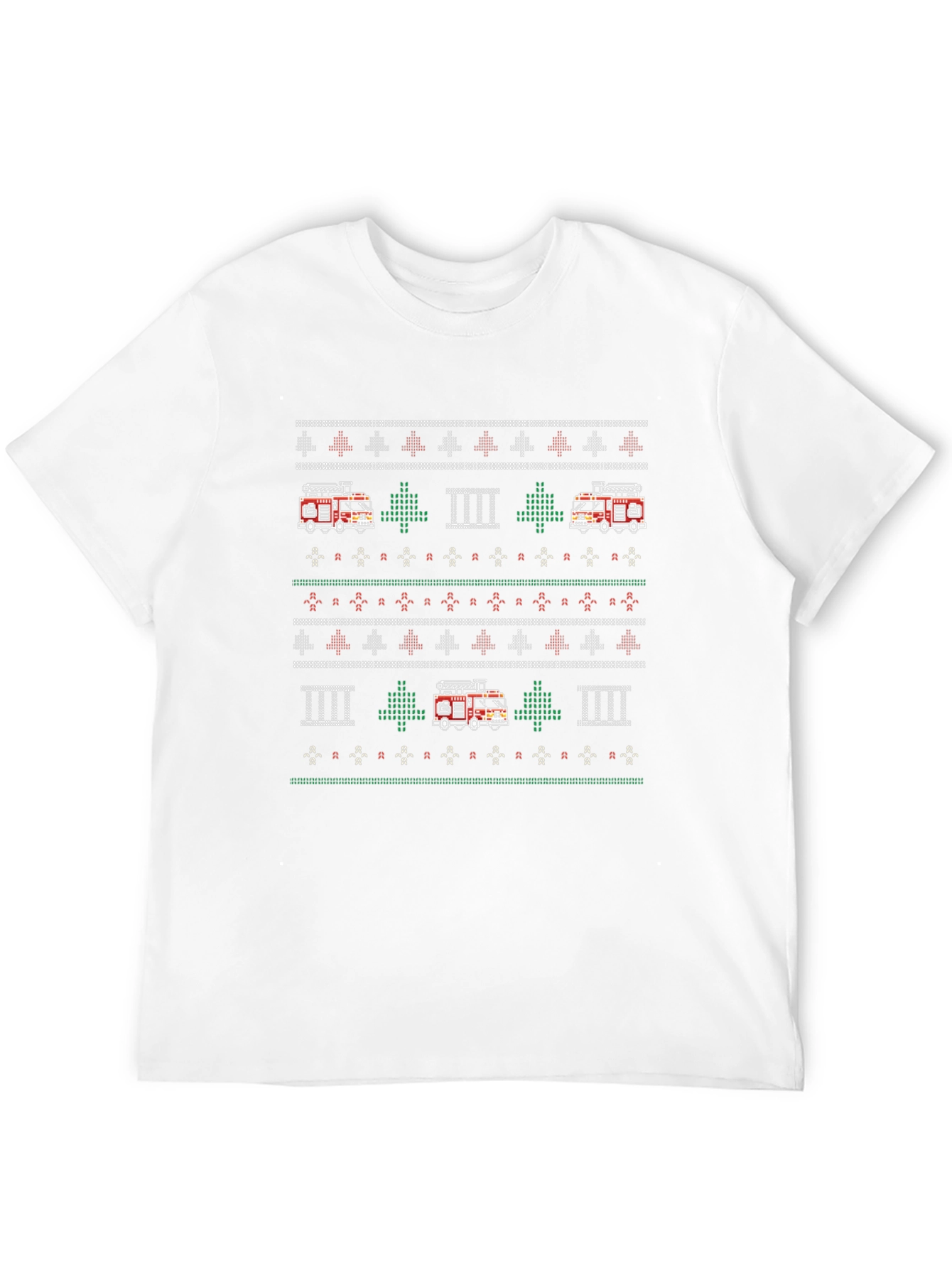 Fire Truck Ugly Christmas Sweater Style T-Shirt