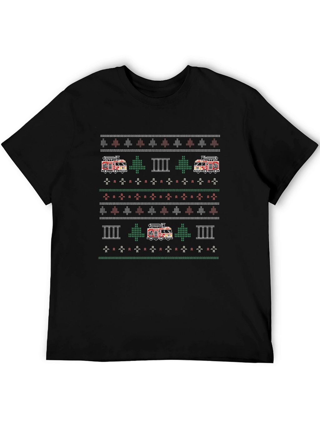 Fire Truck Ugly Christmas Sweater Style T-Shirt