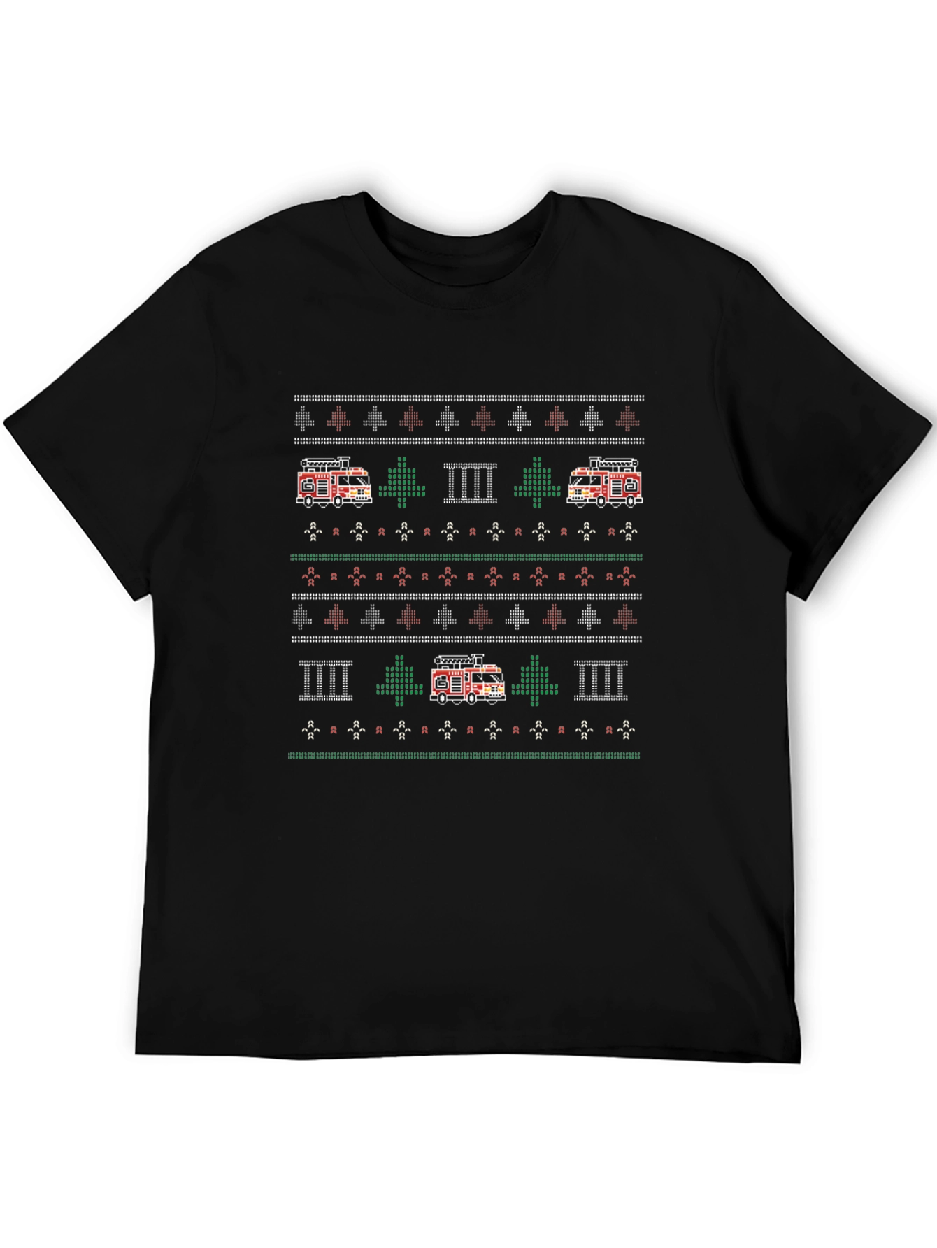 Fire Truck Ugly Christmas Sweater Style T-Shirt