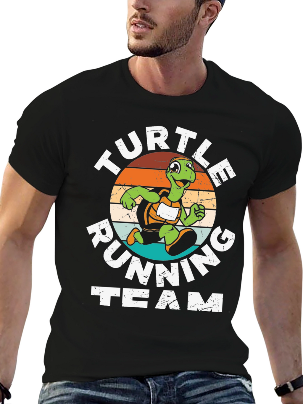 Turtle Running Team Graphic Tee - Black Cotton Blend