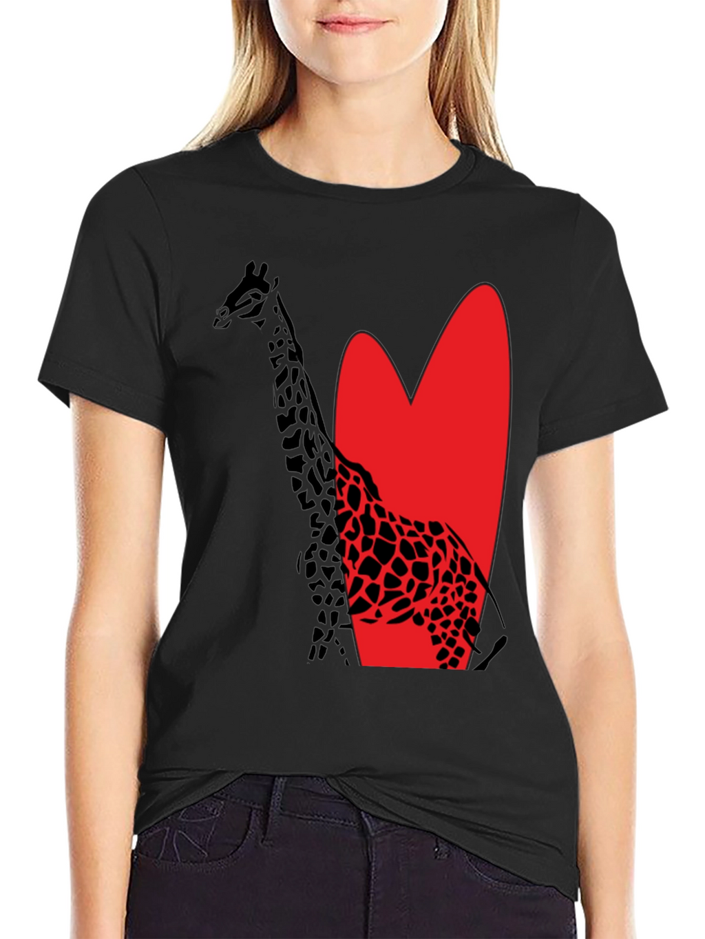 Giraffe Heart Graphic Tee - Stylish Mens Black T-Shirt