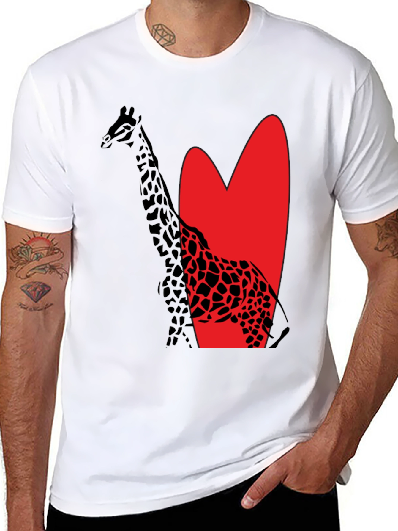 Giraffe Heart Graphic Tee - Stylish Mens Black T-Shirt