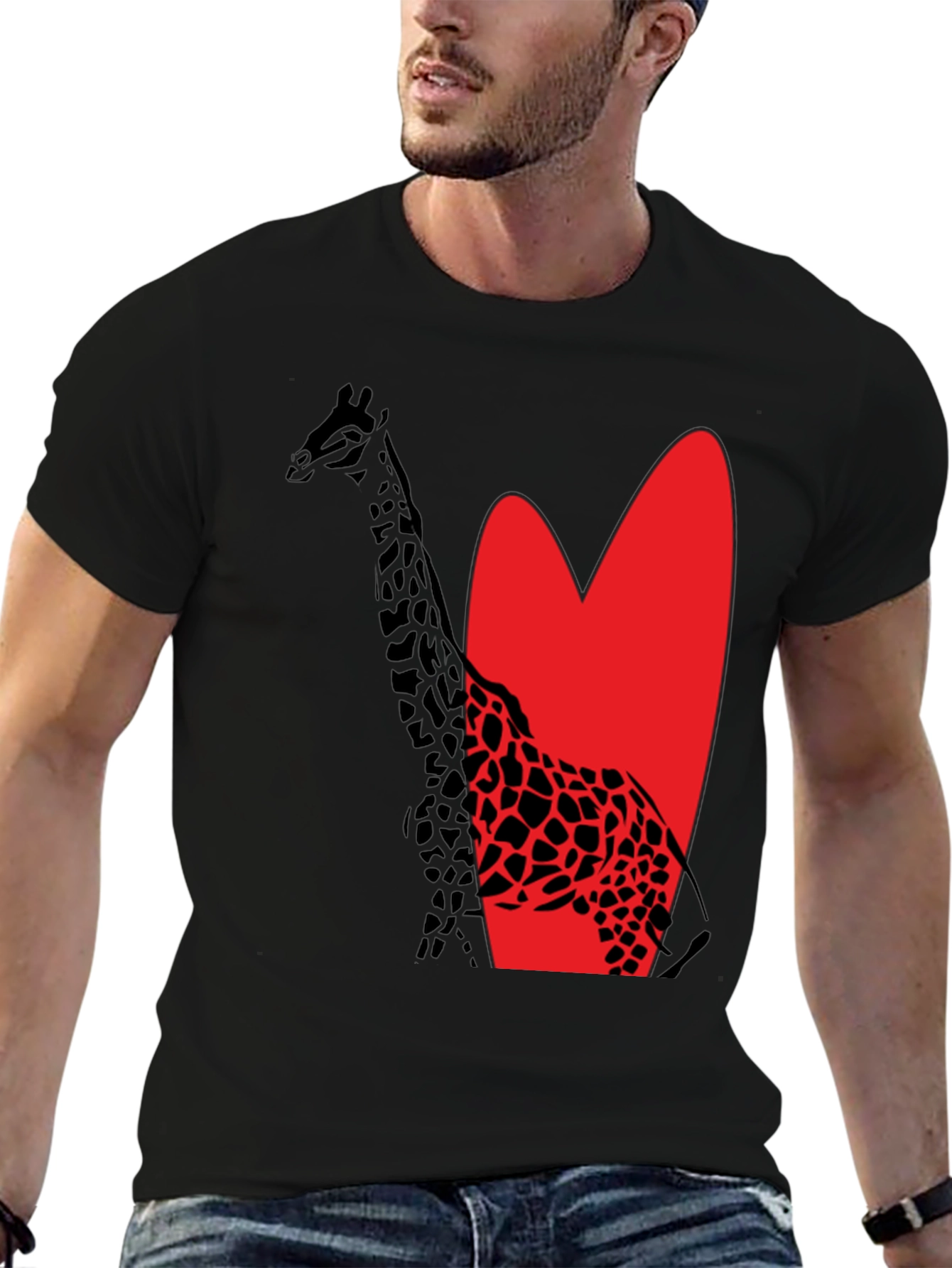 Giraffe Heart Graphic Tee - Stylish Mens Black T-Shirt