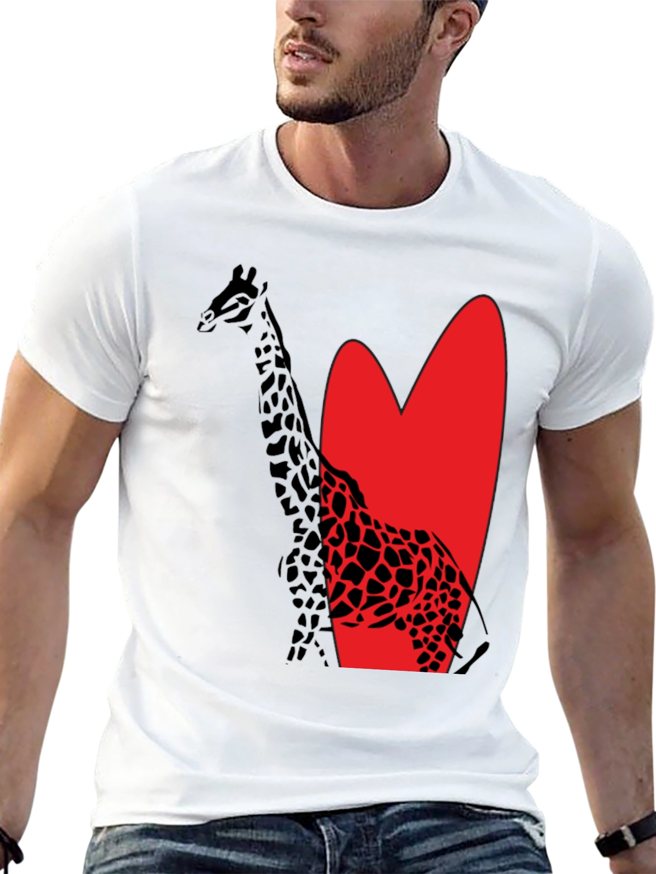 Giraffe Heart Graphic Tee - Stylish Mens Black T-Shirt
