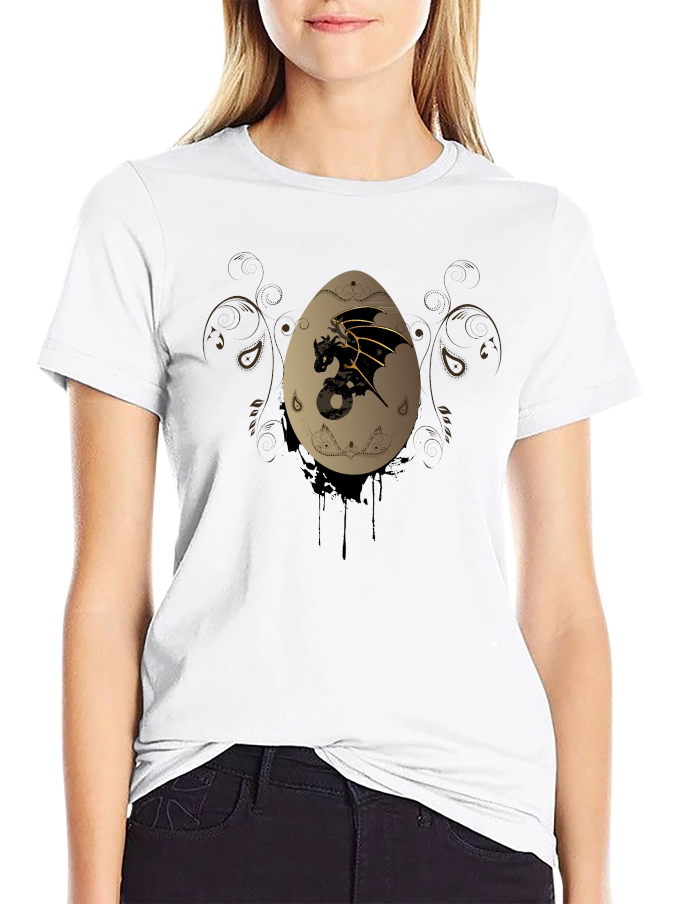 Dragon Egg Graphic Print Black T-Shirt