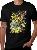 Music Keyboard Graphic Print Mens Black T-Shirt