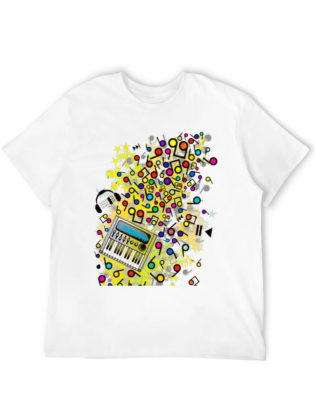 Music Keyboard Graphic Print Mens Black T-Shirt