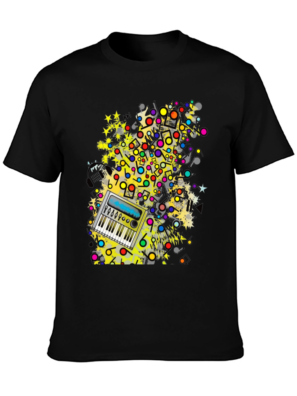 Music Keyboard Graphic Print Mens Black T-Shirt