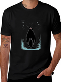 Penguin Family Graphic Tee - Black Cotton Shirt