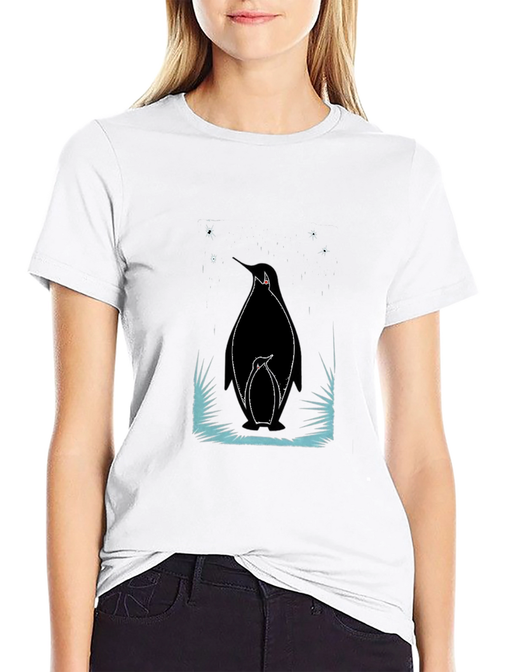 Penguin Family Graphic Tee - Black Cotton Shirt