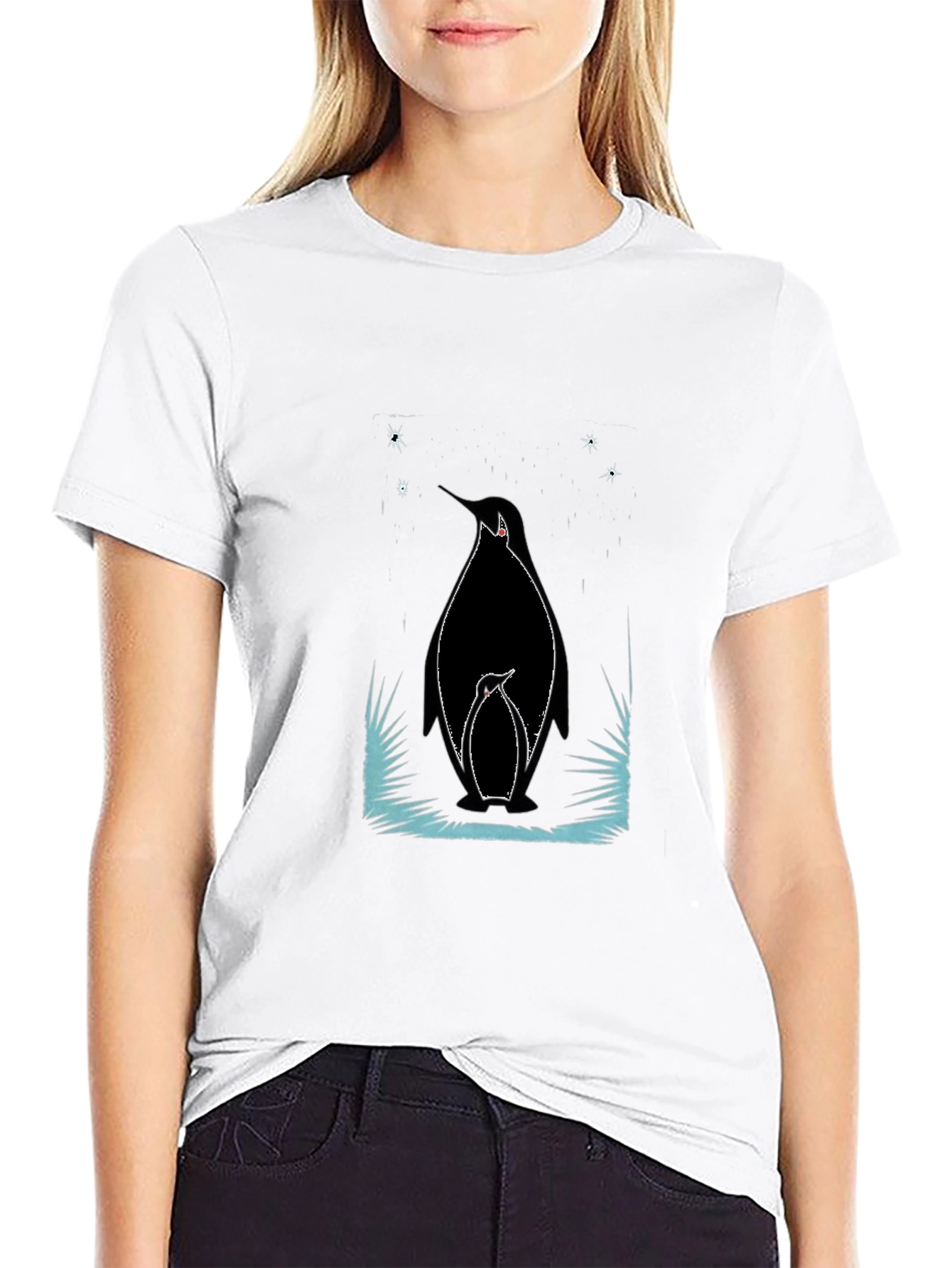 Penguin Family Graphic Tee - Black Cotton Shirt