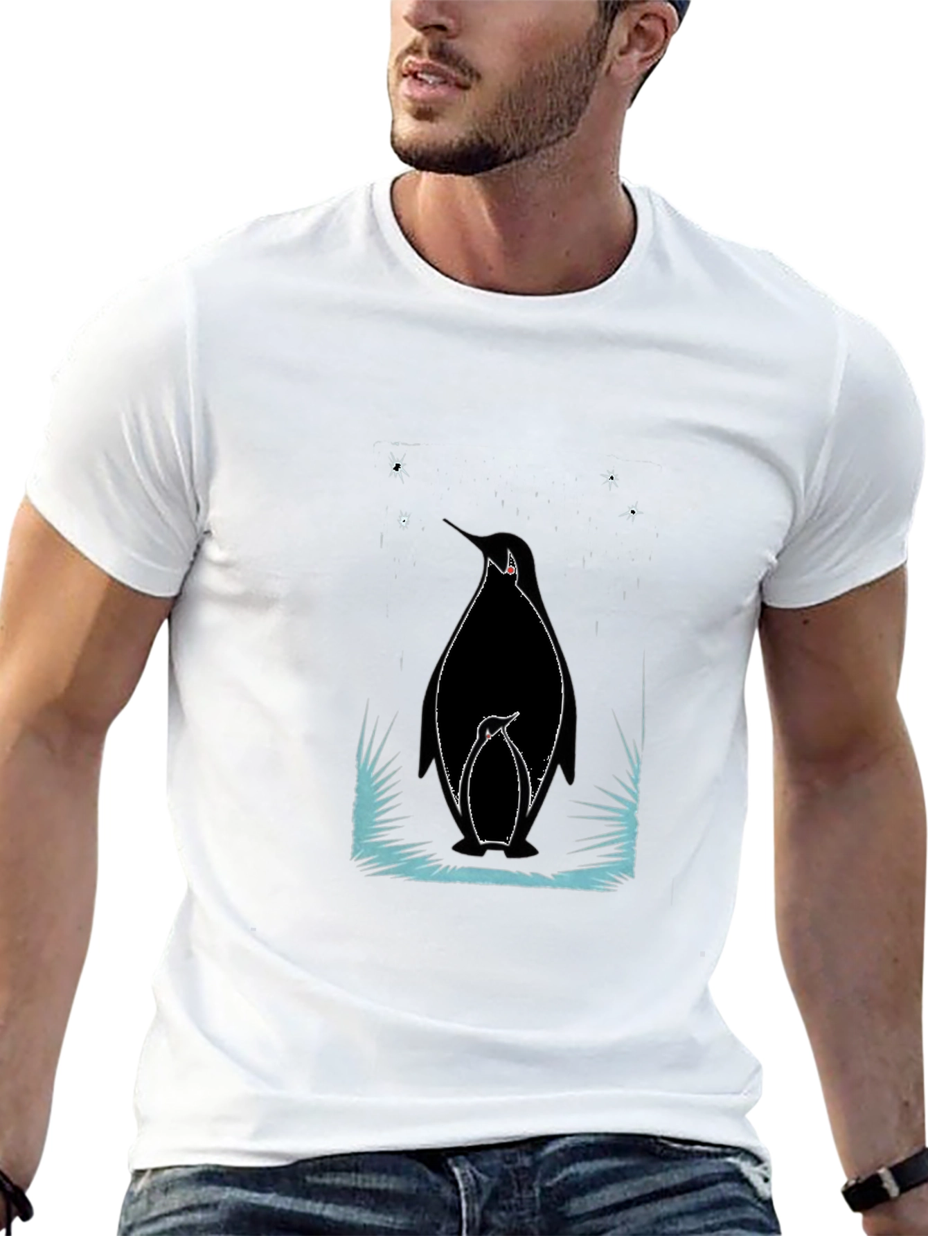 Penguin Family Graphic Tee - Black Cotton Shirt