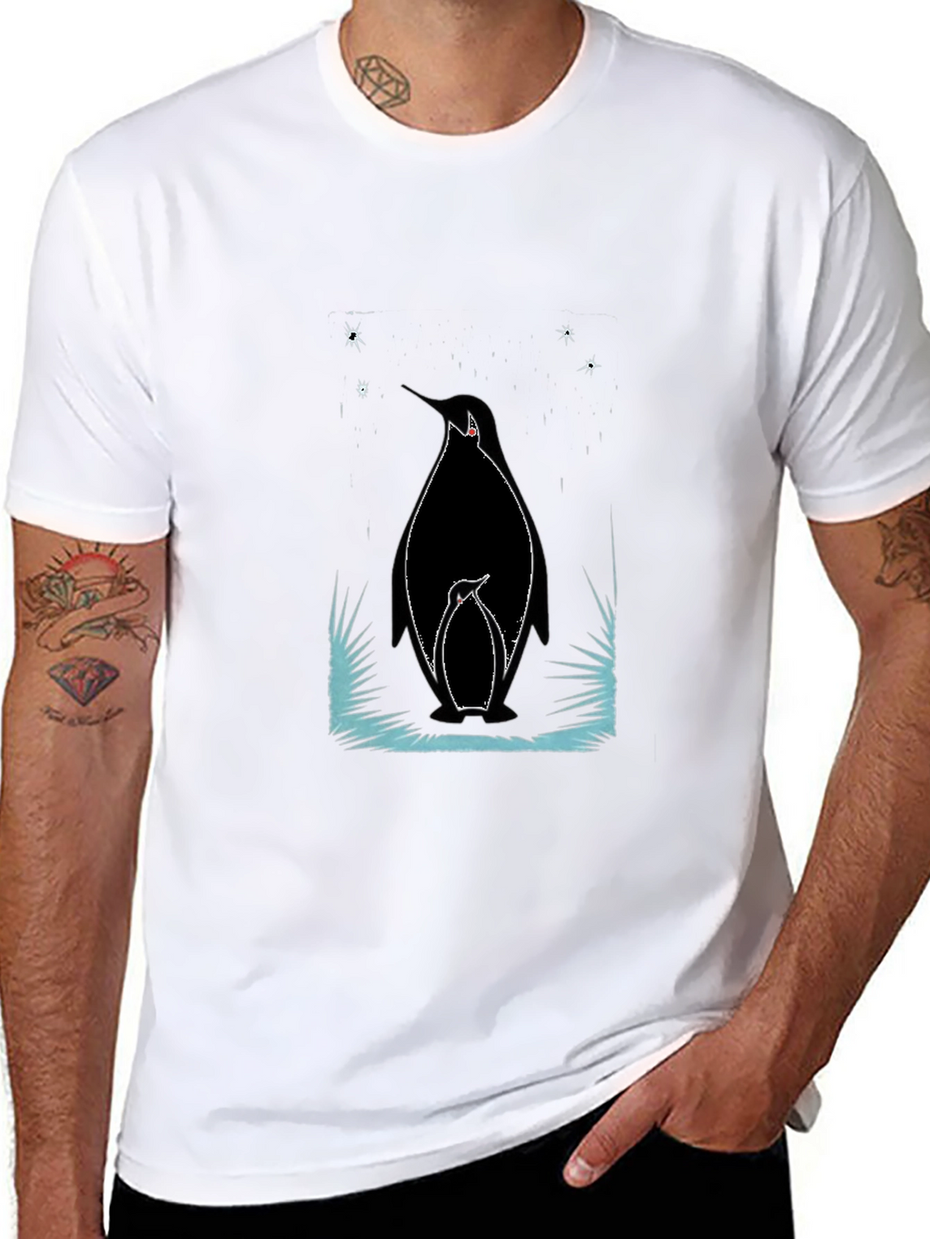 Penguin Family Graphic Tee - Black Cotton Shirt