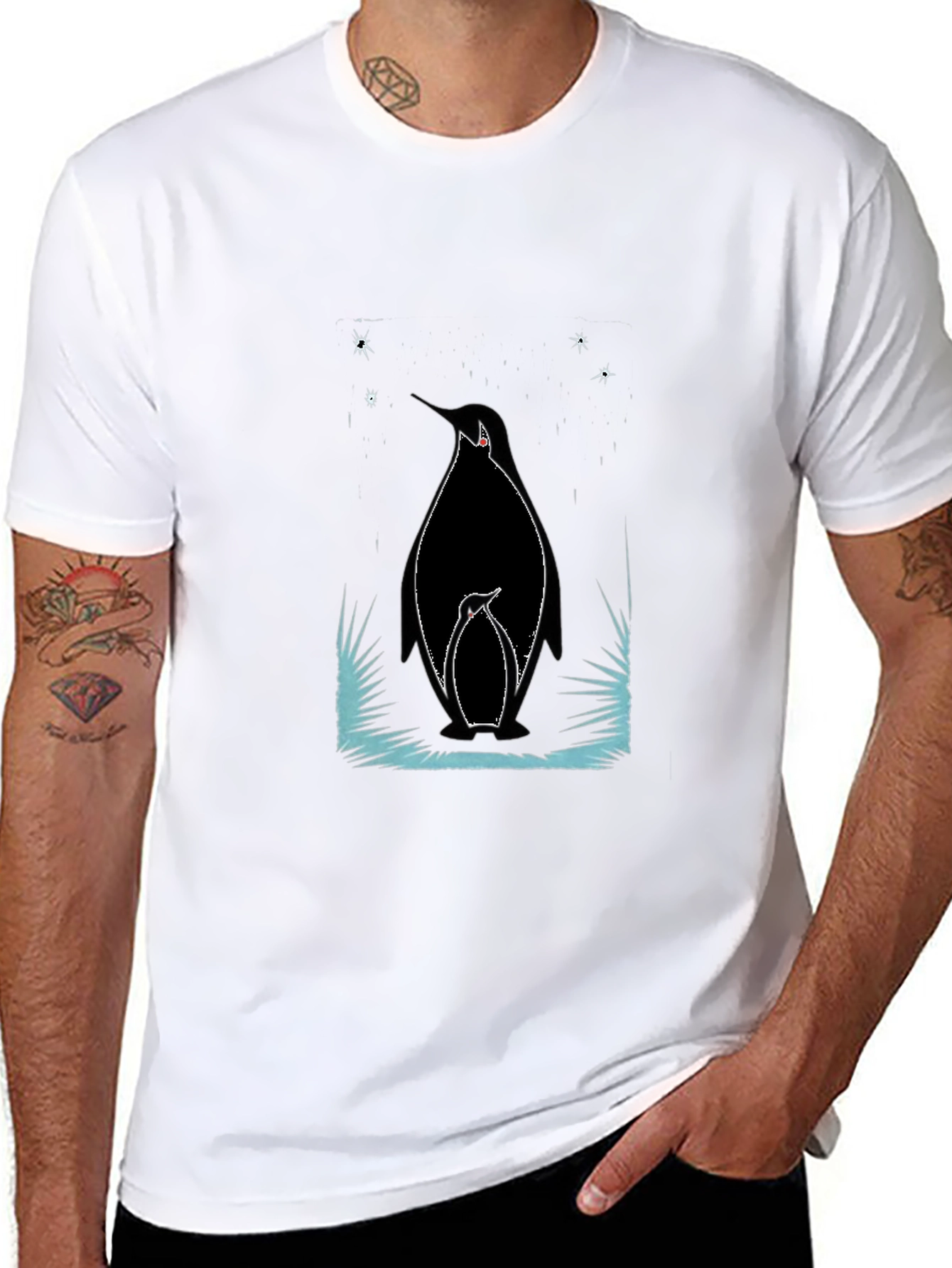 Penguin Family Graphic Tee - Black Cotton Shirt
