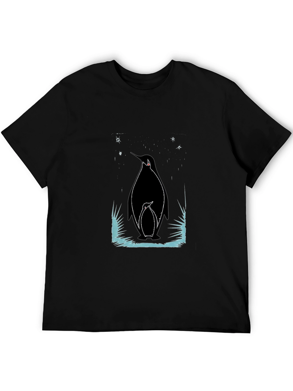 Penguin Family Graphic Tee - Black Cotton Shirt