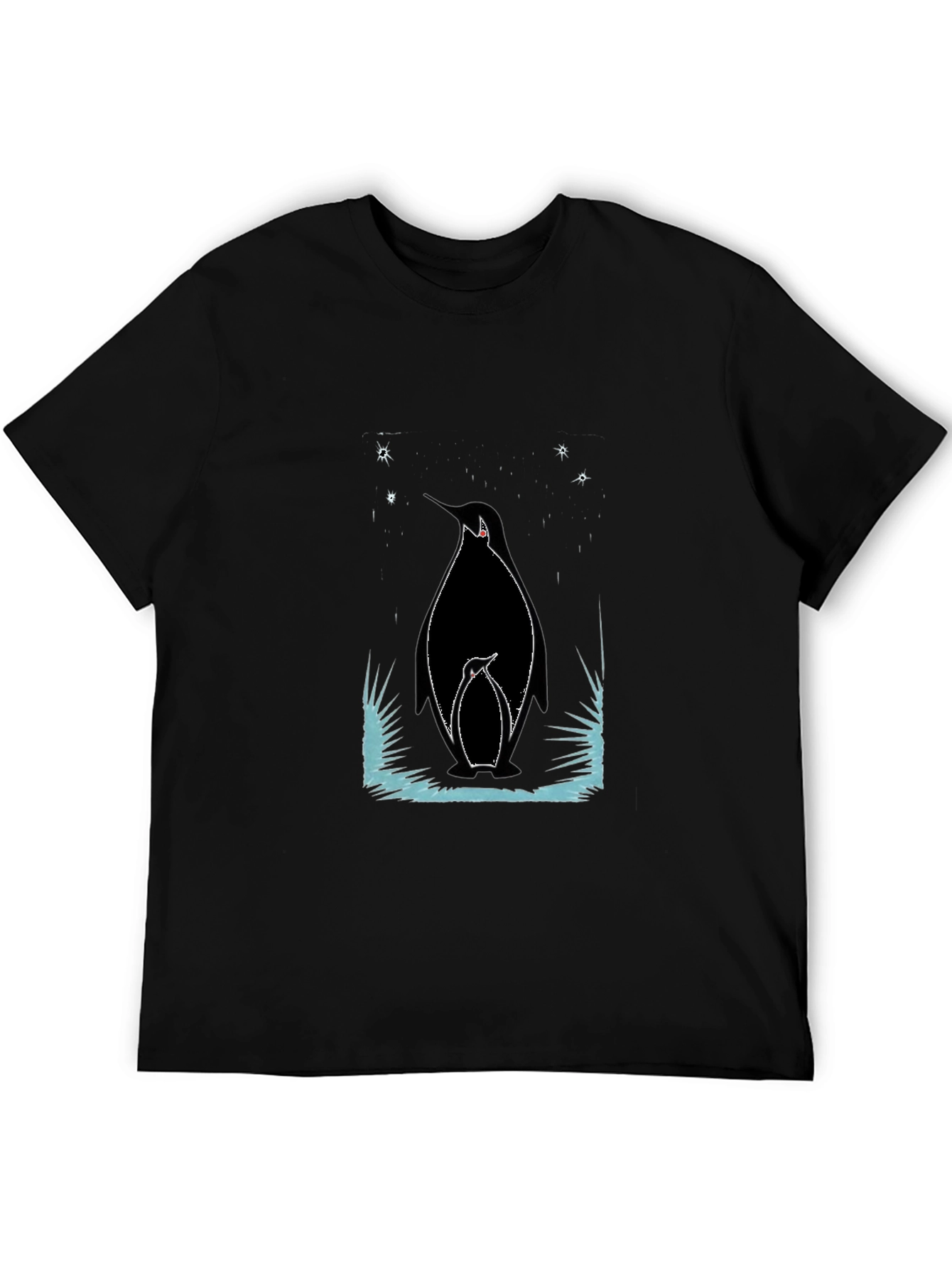 Penguin Family Graphic Tee - Black Cotton Shirt