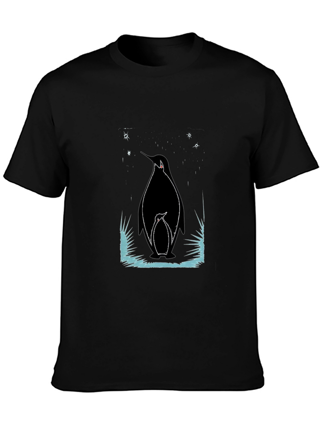 Penguin Family Graphic Tee - Black Cotton Shirt