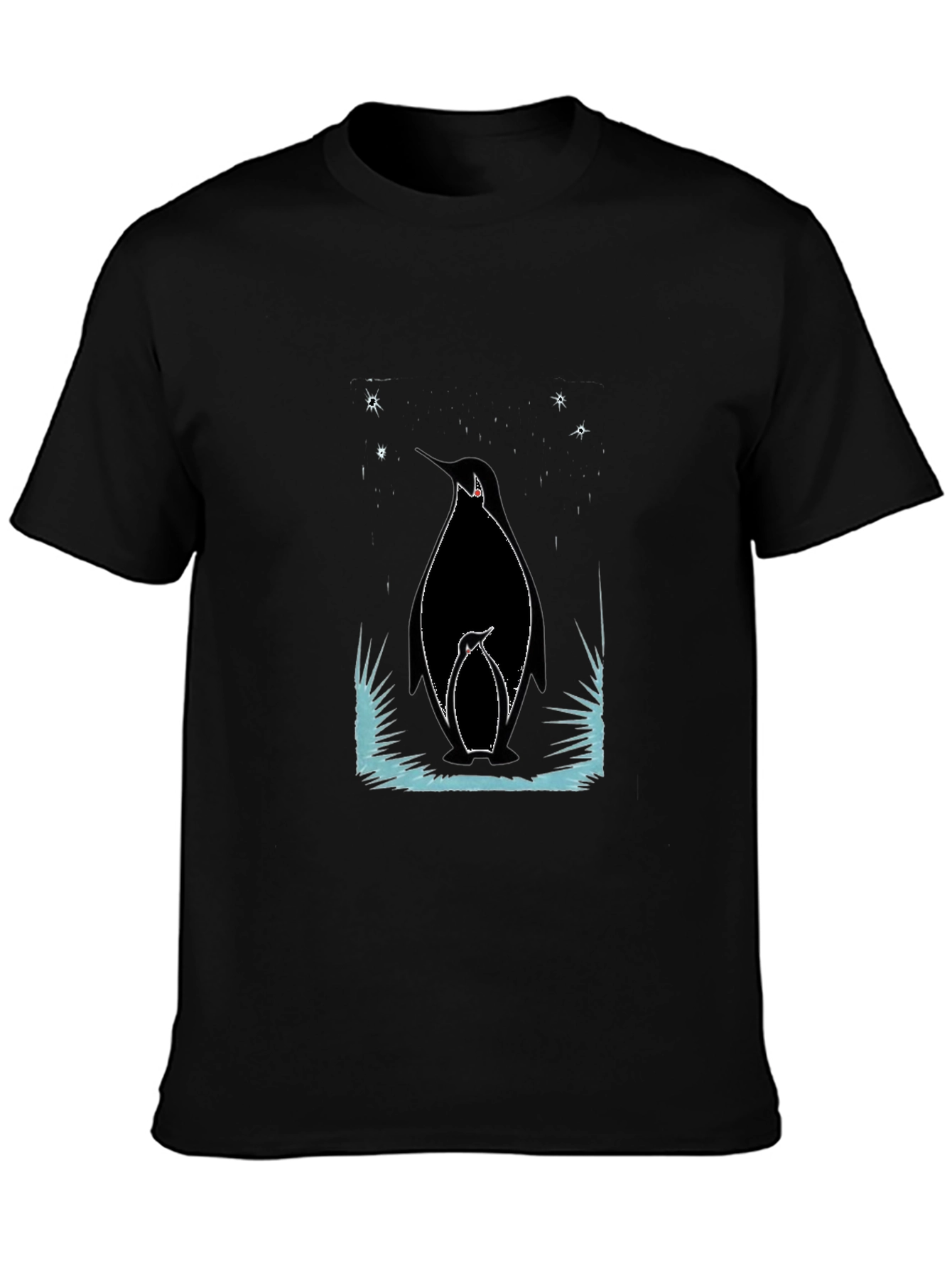 Penguin Family Graphic Tee - Black Cotton Shirt