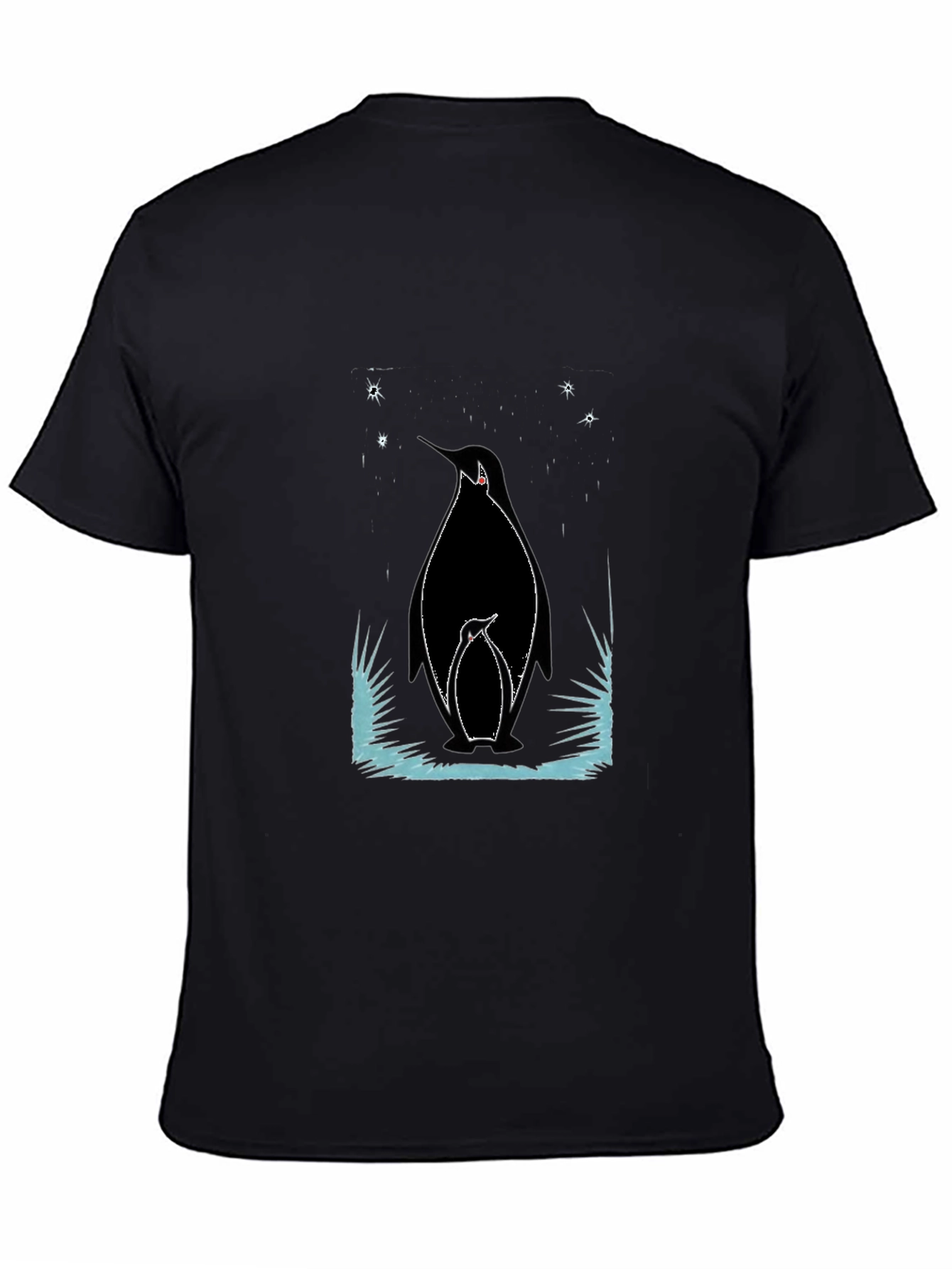Penguin Family Graphic Tee - Black Cotton Shirt