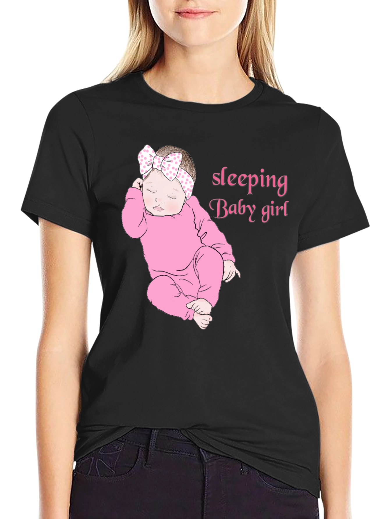 Sleeping Baby Girl Black T-Shirt