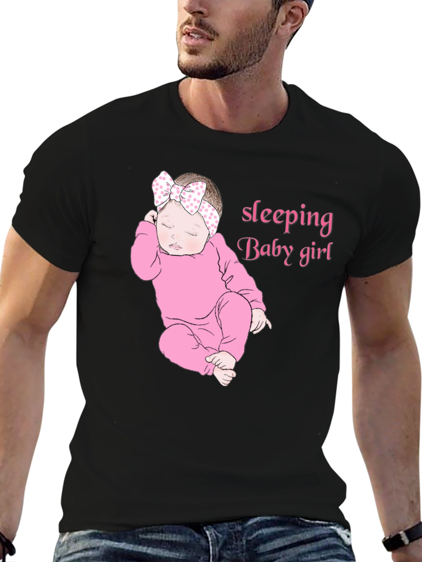 Sleeping Baby Girl Black T-Shirt
